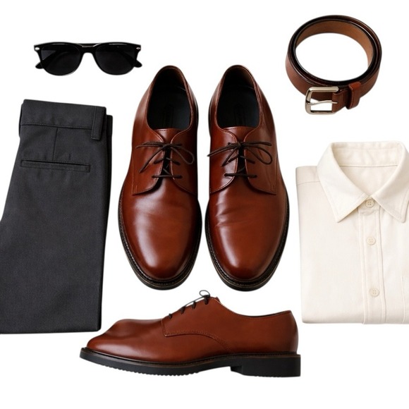 Cole Haan Made in Italy Brown Leather Derby Shoes 11.5M Vibram Sole in EUC